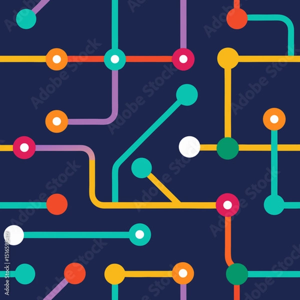 Obraz seamless subway map icon pattern   route lines  