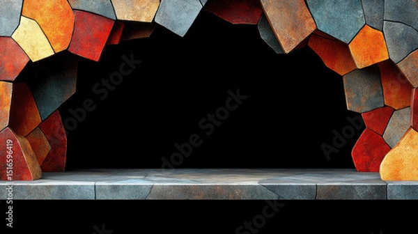 Fototapeta A vibrant stone archway with a unique texture creates an artistic empty space. The colorful rocks provide a striking backdrop perfect for presentations or displays