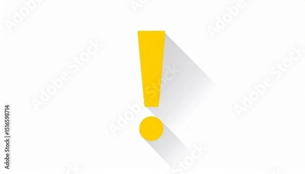 Fototapeta Attention mark minimal concept. Yellow exclamation mark symbol with a shadow effect on a white background.
