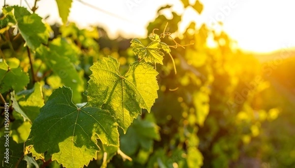 Obraz Grape leaves at sunset
