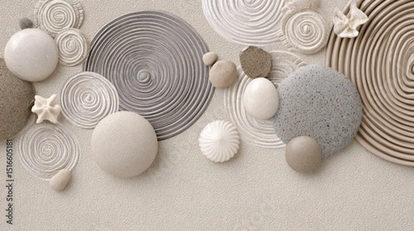 Obraz soft sand and stone tones, abstract circular patterns  organic symmetry, ideal for mindfulness or spa presentations 