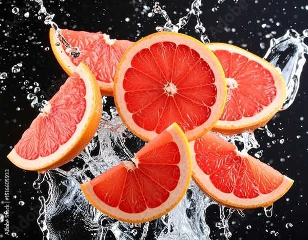 Obraz Grapefruit slices in water splashes (1)