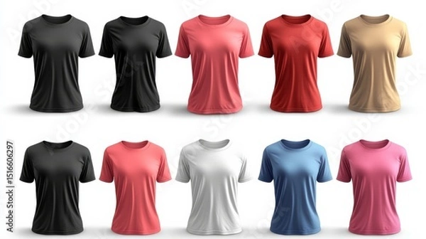 Fototapeta Ten T-Shirt Mockups Color Palette, Apparel Design, Clothing Template, 3D Rendering tshirt mockup, apparel design