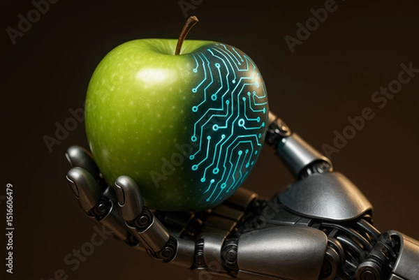 Fototapeta Robotic Hand Holding Circuit-Imprinted Fruit