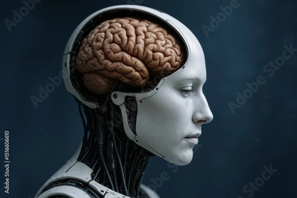 Fototapeta Robotic Head with Visible Brain Anatomy