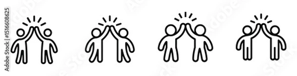 Obraz Teamwork Icon Set Vector Outline – Business Collaboration, Partnership, and High-Five Symbols. Transparent background