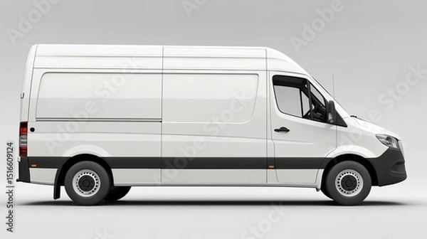 Fototapeta White Van Mockup Side View, Delivery Vehicle, Transportation, 3D Render, Commercial Vehicle Delivery Van, Mockup