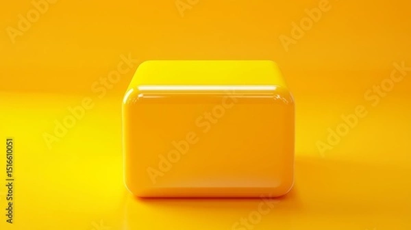 Fototapeta Yellow Cube 3D Render Minimalist Shiny Block on Golden Background, Product Display, 3D Model 3D rendering, product mockup