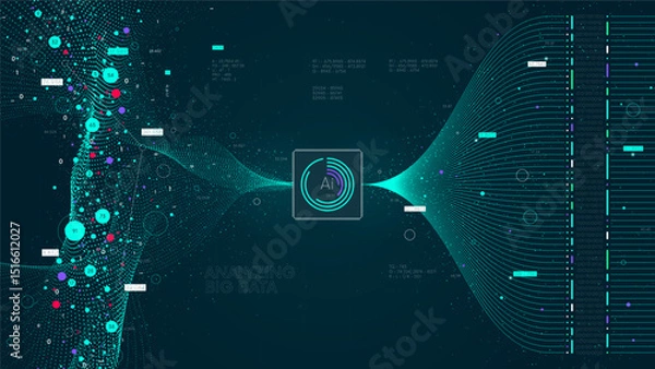 Obraz Big data visualization information flow sorting and analysis, database processing by computer algorithms and artificial intelligence, , virtual binary data stream, AI deep learning machine