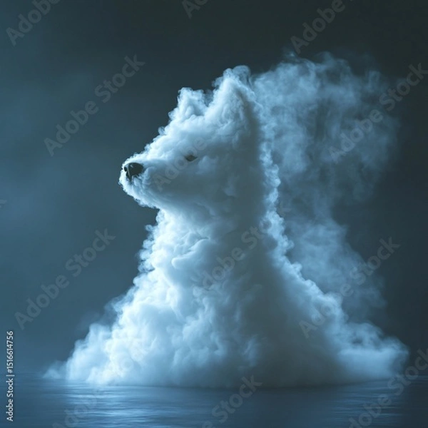 Fototapeta A surreal cloud shaped like a dog, evoking a playful and whimsical atmosphere, ideal for fantasy-themed projects, children's books, and dreamlike art.