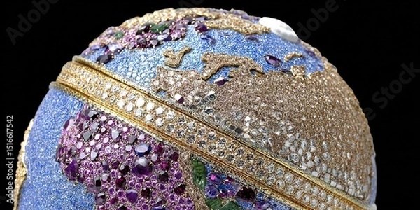 Obraz photo of luxurious planet earth globe made of precious metals and jewels