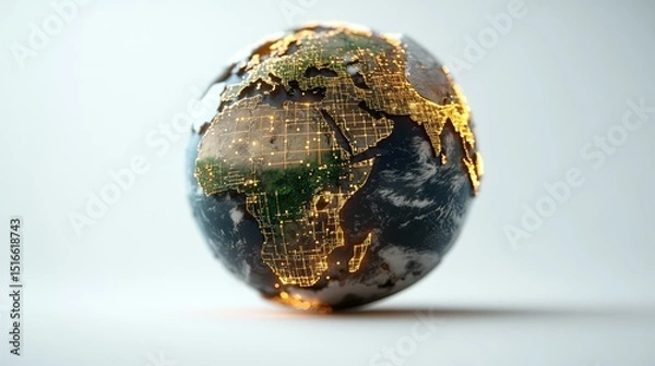 Obraz Illuminated Earth Globe with Detailed Continental Borders and Bright City Lights Showcasing Global Connectivity