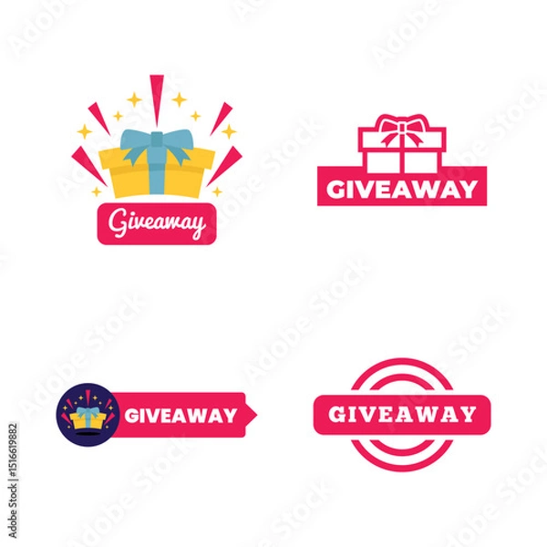 Obraz Giveaway banner icon. Gift box. Flat style.