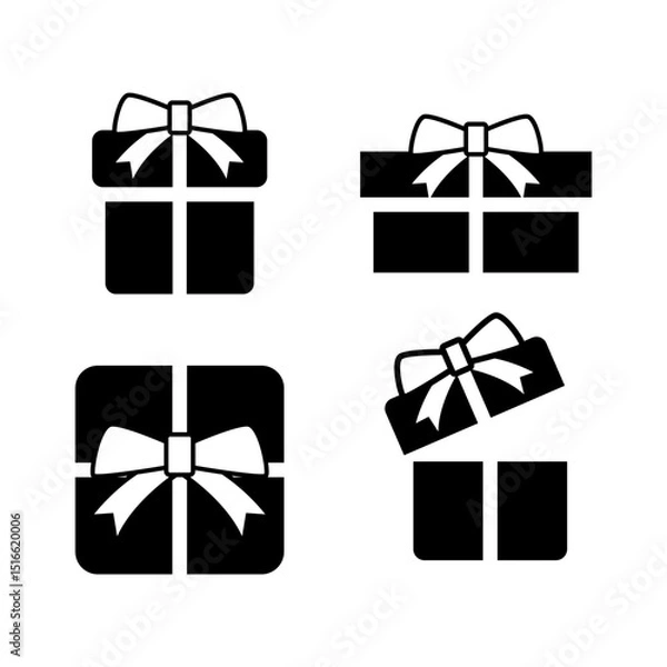 Obraz Set of Gift Box with Ribbon Tied Top Icon.