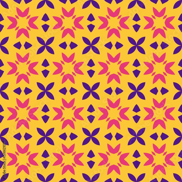 Obraz Violet Stars and Florals on Yellow Sky Seamless pattern

