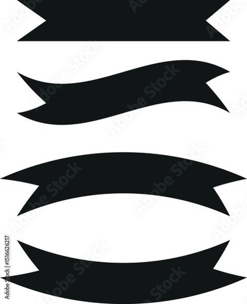 Fototapeta Solid Black Banner Ribbon Graphics - Forked End Shapes Set