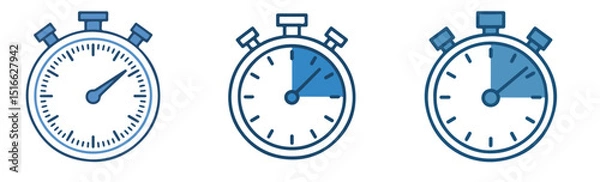 Fototapeta Stopwatch and timer icon outline set. Countdown vector clipart for sports and productivity apps. Transparent background