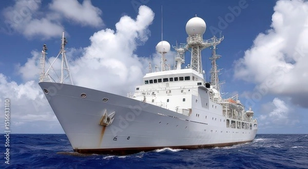 Fototapeta Research Vessel Navigating Through Open Ocean Waters