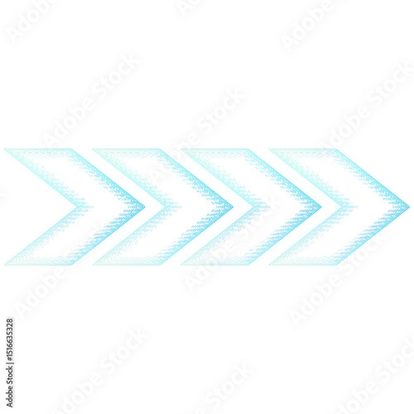 Fototapeta Four glowing white arrows pointing right in a horizontal row on black background
