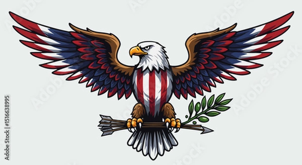 Fototapeta Patriotic Eagle with American Flag and Olive Branch Emblem Artwork Illustration