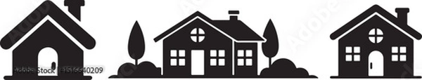 Fototapeta Set of silhouette icons related to apartment, flat, home, architecture, property, building, residential, silhouette vector icon set on white background.
