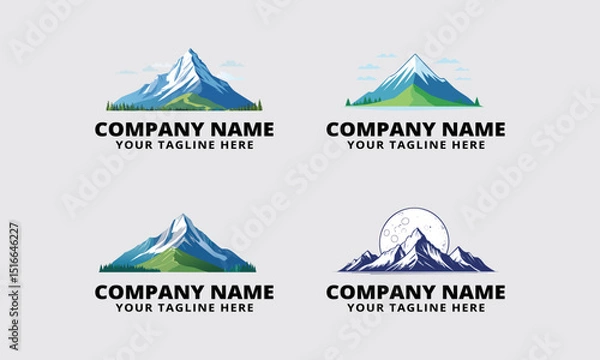 Fototapeta Set of Mountain-Themed Logo Designs with Customizable Branding Options