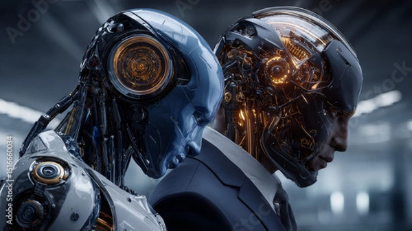 Obraz Hands of robots touching on insurance network connection highlight robotics revolutionizing industry processes. Insurance leverages RPA AI automation for claims processing underwriting fraud detection