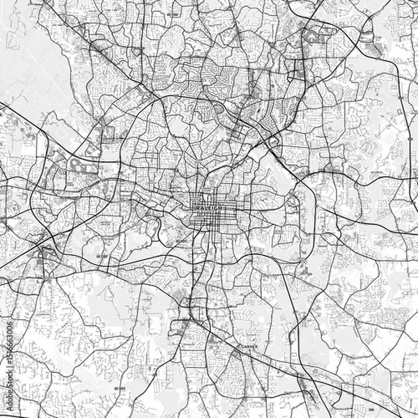 Obraz Raleigh Area Map with Labels and Neighborhoods - One color, minimalistic design