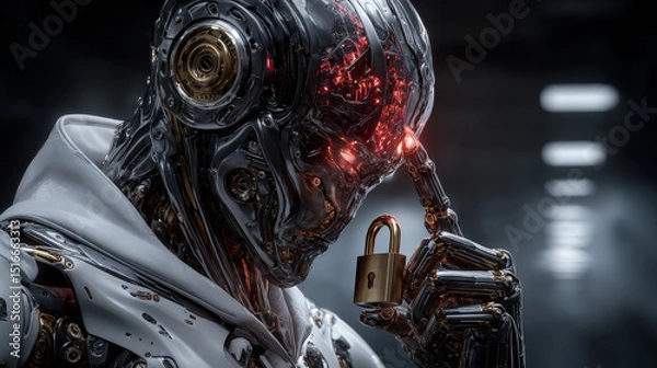 Fototapeta Hands of robots touching on network security and network connection highlight robotics enhancing protection systems. Network security safeguards data prevents unauthorized access, detects compliance.