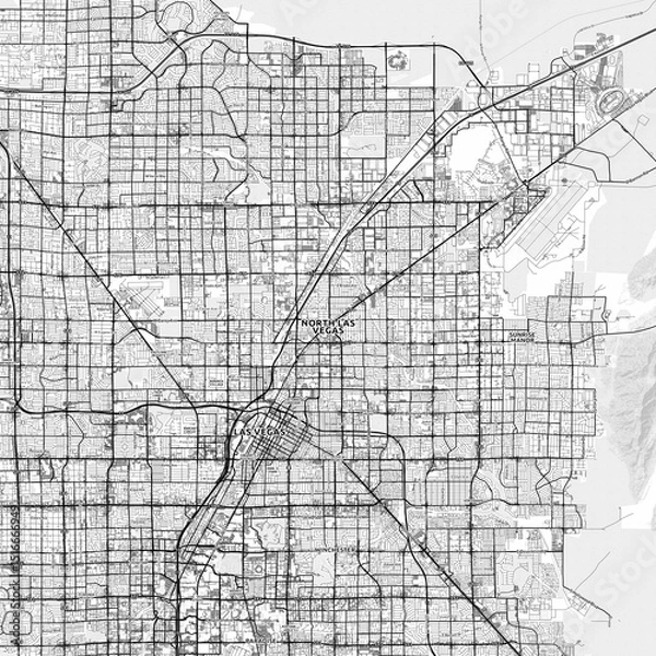 Fototapeta North Las Vegas Area Map with Labels and Neighborhoods - One color, minimalistic design