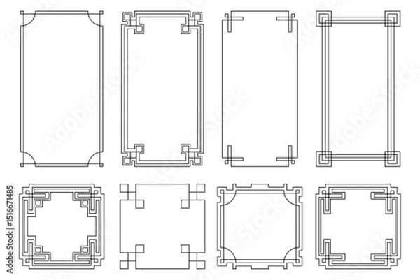 Fototapeta Korean frame set. Editable stroke. Variety of decorative frame designs in geometric and ornamental styles showcasing intricate patterns for artistic projects
