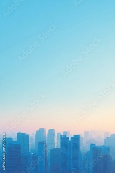 Fototapeta serene urban skyline captured from high vantage point at dawn bathed in soft morning light