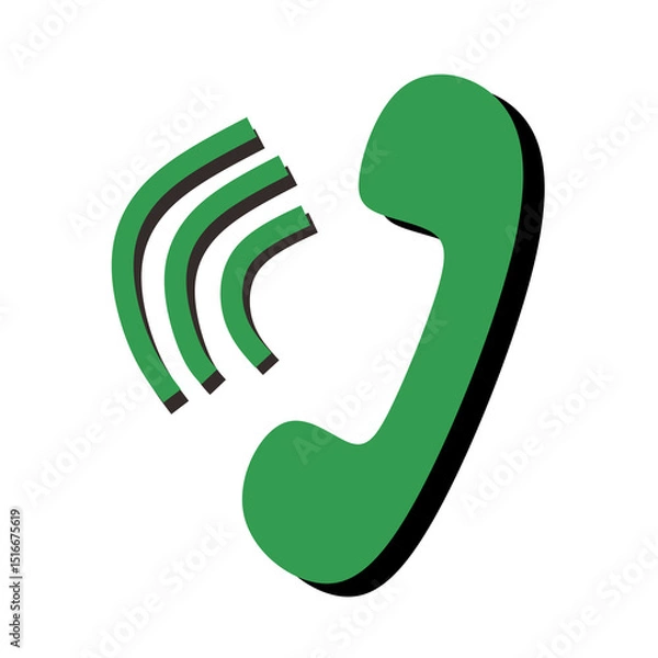 Obraz Green Telephone Receiver and Signal Icon on transparent Background