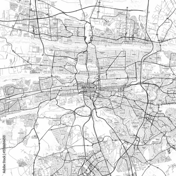 Fototapeta Pretoria Area Map with Labels and Neighborhoods - One color, minimalistic design