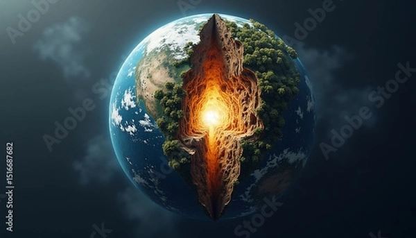 Obraz Earth Core Section Cutaway View