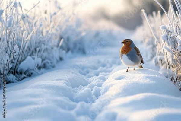 Obraz Frosted Winter Path and Robin
