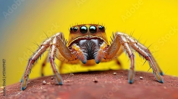 Fototapeta the photo captures a close up, highly detailed macro shot of a spider, showcasing its intricate patterns and textures in stunning clarity.