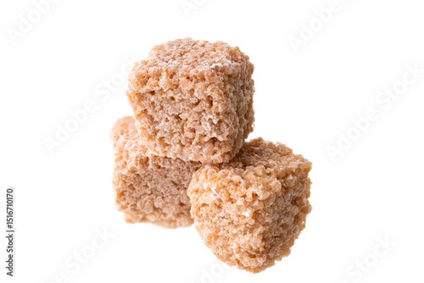 Fototapeta Pile of Brown Sugar Cubes Isolated on White Background