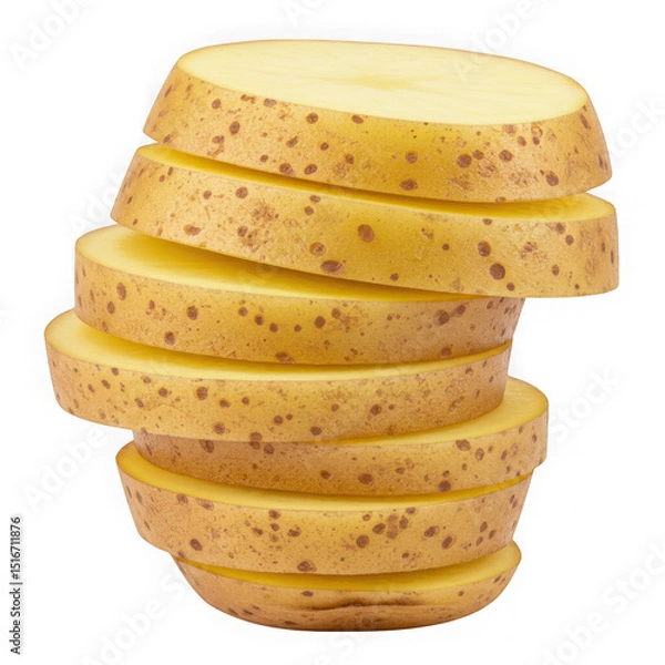 Fototapeta Potato slices stacked high on transparent background