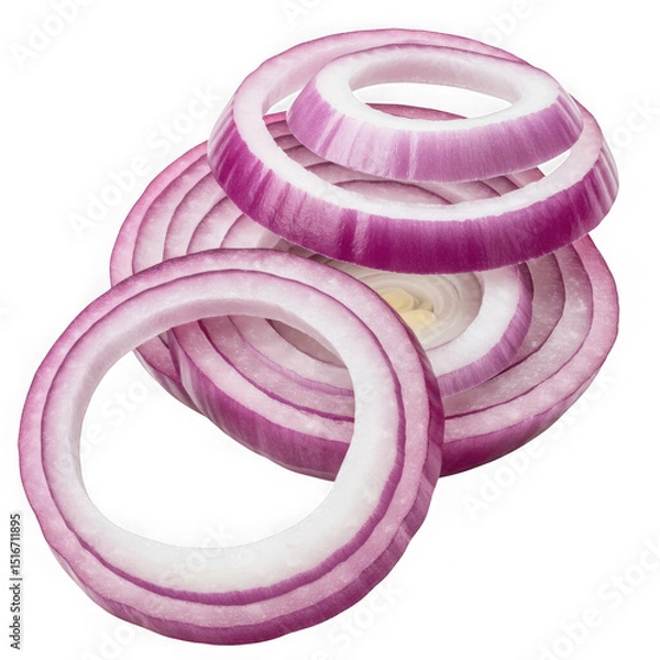 Fototapeta Sliced red onion rings stacked on transparent background