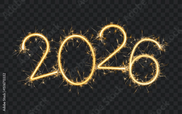 Fototapeta 2026 sparkler fireworks number, vector logo isolated