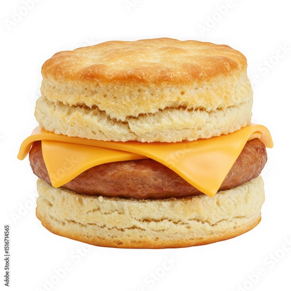 Fototapeta Sausage biscuit sandwich with cheese on transparent background