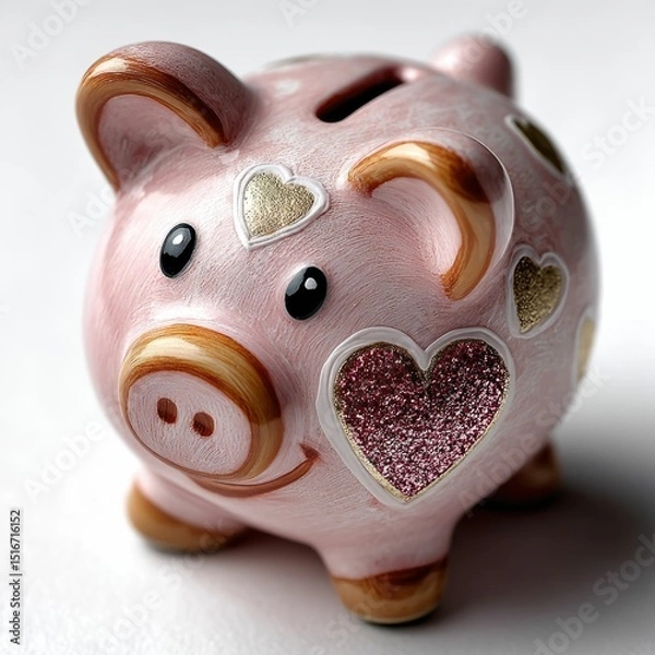 Obraz Saving with Love Small Piggy Bank Home Decorative Item Cozy Environment Close-Up Heartwarming Concept