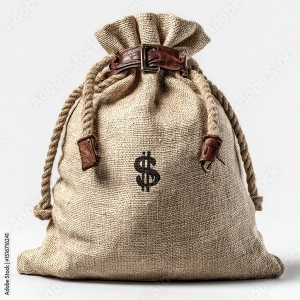 Obraz Securing Wealth Money Bag with Dollar Sign Isolated Background Financial Concept
