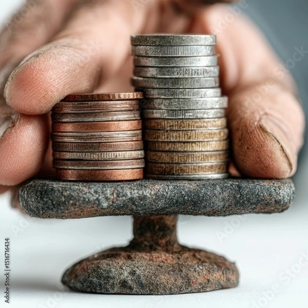 Obraz Balancing Coins Financial Insight Digital Space Visual Content Close-Up Money Management