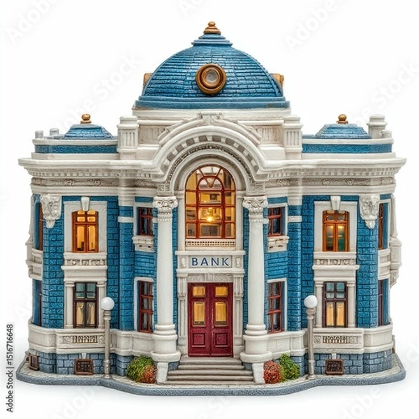 Fototapeta Miniature Bank Building Model Isolated - Architectural Content in a Standard Scale Studio