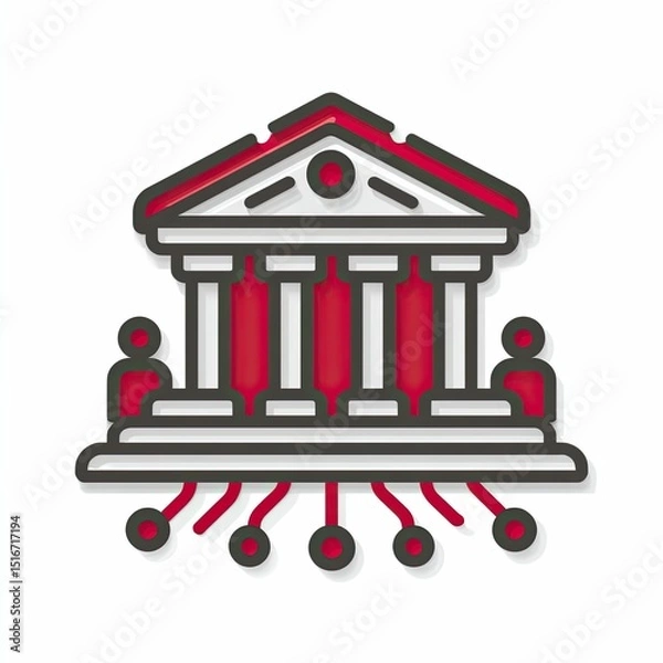 Obraz Conceptual Minimalist Bank Icon in a Modern Digital Environment for Financial Connectivity