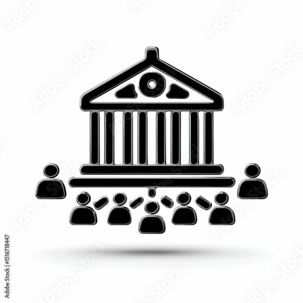 Obraz Connecting Community with Minimalist Bank Icons A Modern and Simplistic Financial Digital Art Concept