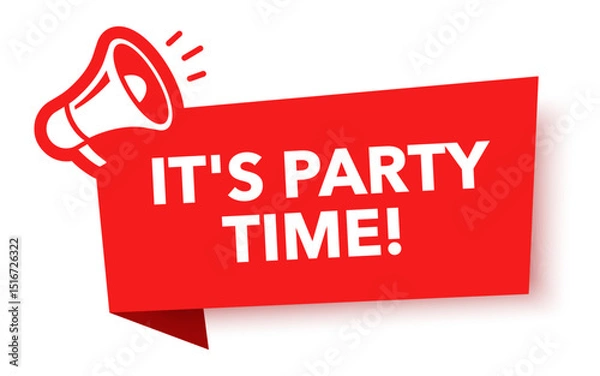 Obraz Megaphone with its party time speech bubble. Loudspeaker. Banner for business, marketing and advertising. Vector illustration.