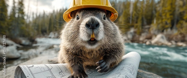 Obraz beaver wearing helmet, AI generated